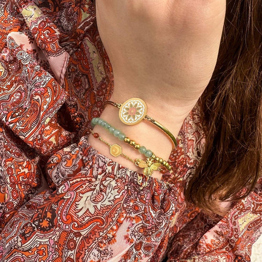 CO88 Collection Stalen Armband Groen en Goud met Bij 8CB-90840