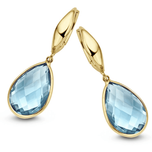 Oorringen geelgoud blauwe topaas CO136863