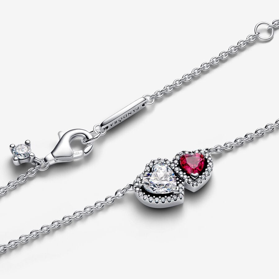 Pandora Halo Harten Ketting met Hanger 393632C01 - 45