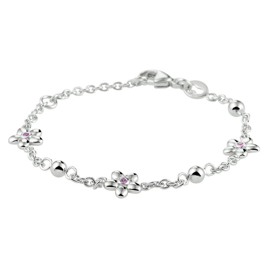 vDam Armband Bloem Roze Zirkonia 11 - 13 Cm Zilver Gerhodineerd 1333091