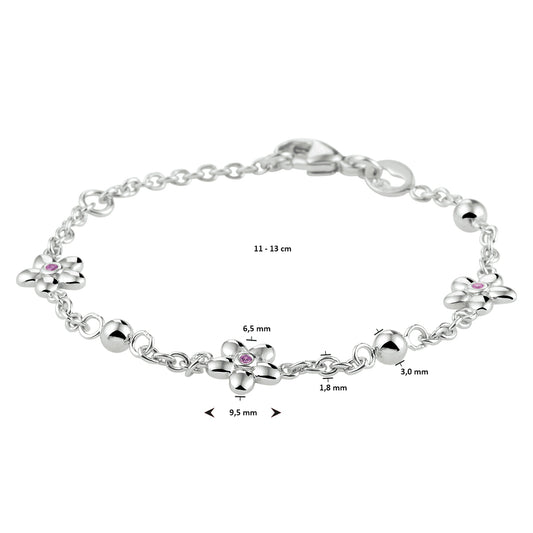 vDam Armband Bloem Roze Zirkonia 11cm - 13 Cm Zilver Gerhodineerd 1333091 11cm