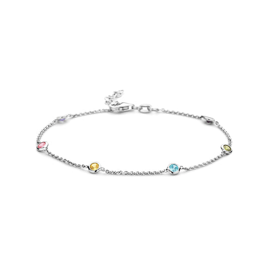 vDam Armband Meerdere Kleuren Zirkonia 18 + 2 Cm Zilver Gerhodineerd 1335371