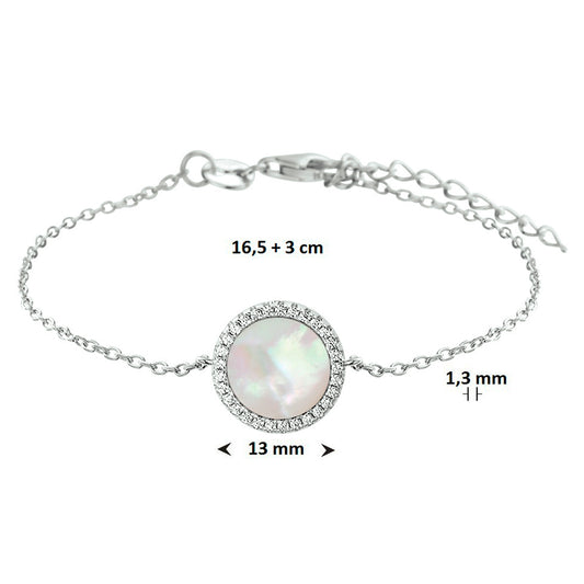 vDam Armband Parelmoer En Zirkonia 16,5 + 3 Cm Zilver Gerhodineerd 1325230 16.5cm