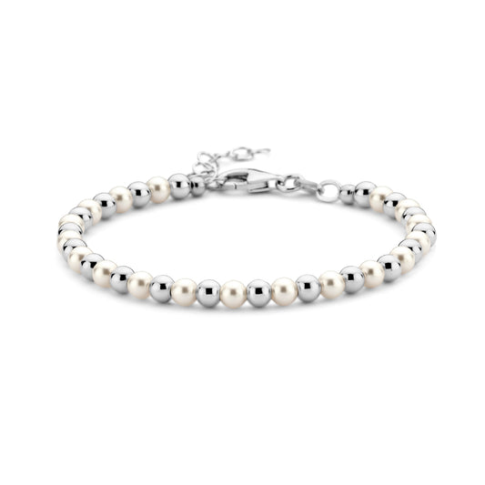 vDam Armband Synth Parel En Bolletjes 16 + 3 Cm Zilver Gerhodineerd 1336161