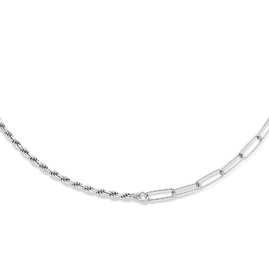 vDam Combi-collier Koord En Paperclip 3,5 Mm 41 + 4 Cm Zilver Gerhodineerd 1335644