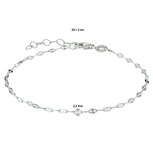 vDam Enkelbandje 2,2 Mm 24cm + 2 Cm Zilver Gerhodineerd 1328450 24cm