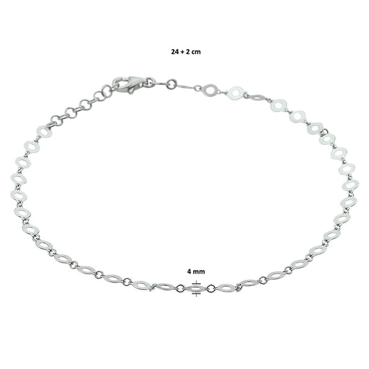 vDam Enkelbandje 4,0 Mm 24cm + 2 Cm Zilver Gerhodineerd 1327942 24cm