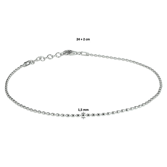vDam Enkelbandje Bolletjes 1,5 Mm 24cm + 2 Cm Zilver Gerhodineerd 1328390 24cm