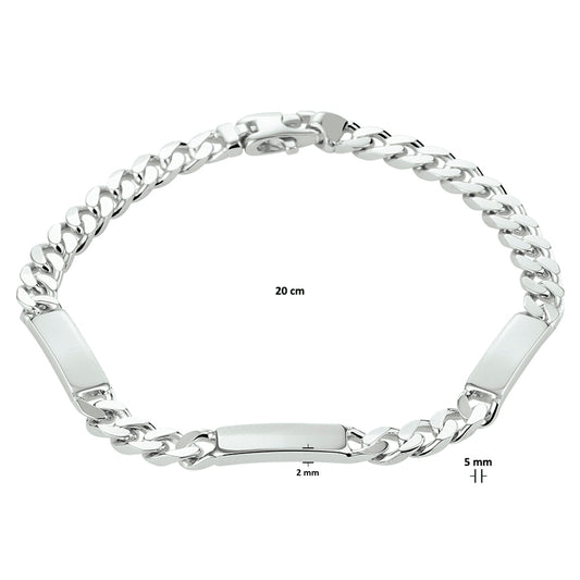 vDam Graveerarmband Gourmette 6-zijdes Geslepen Plaat 5,0 Mm Zilver Gerhodineerd 1332225 20cm