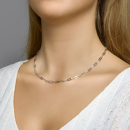 vDam Ketting Paperclip Platte Buis 3,7 Mm Zilver Gerhodineerd 1332363 45cm