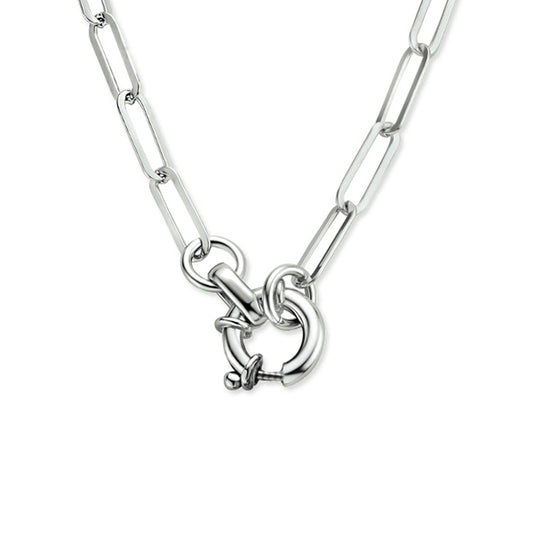 vDam Ketting Paperclip Platte Buis 3,8 Mm 42 Cm Met Groot Springslot Zilver Gerhodineerd 1334620