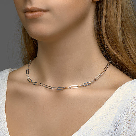 vDam Ketting Paperclip Platte Buis 5,4 Mm Zilver Gerhodineerd 1332366 45cm