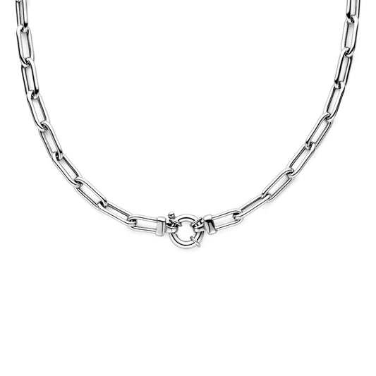 vDam Ketting Paperclip Ronde Buis 7,5 Mm 45 Cm Met Groot Springslot Zilver Gerhodineerd 1335870