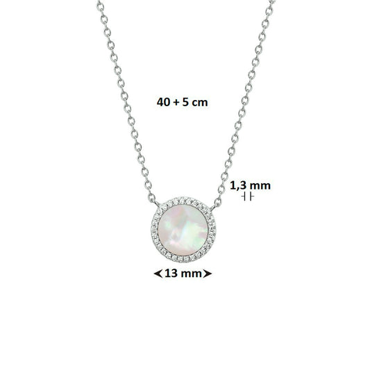 vDam Ketting Parelmoer En Zirkonia 40cm + 5 Cm Zilver Gerhodineerd 1325231 40cm
