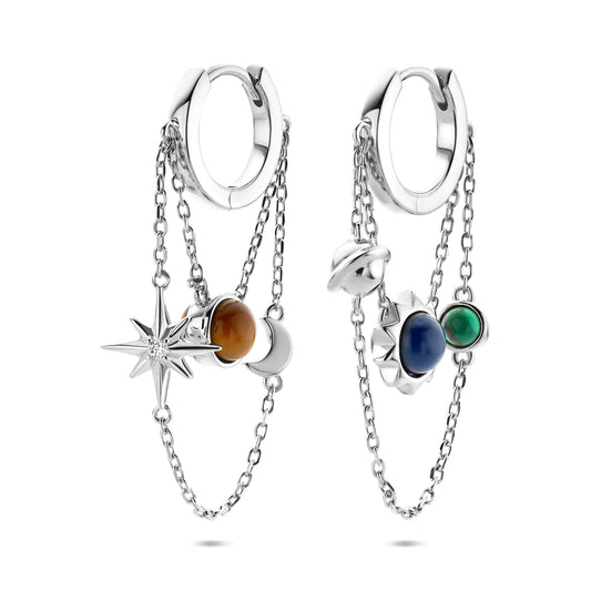 vDam Klapoorringen Lapis, Malachiet En Tijgeroog 37 Mm Zilver Gerhodineerd 1341168