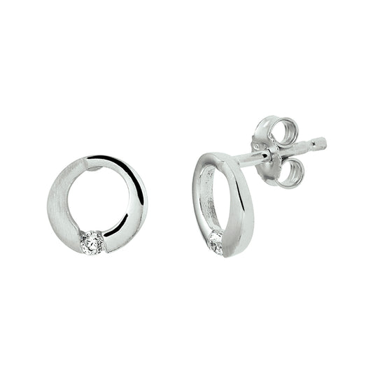 vDam Oorknoppen Rondje Zirkonia Poli/mat Zilver Gerhodineerd 1329928
