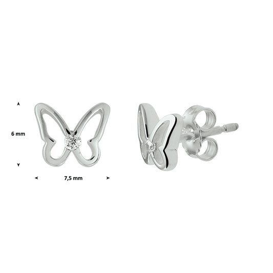 vDam Oorknoppen Vlinder Zirkonia Zilver Gerhodineerd 1329870