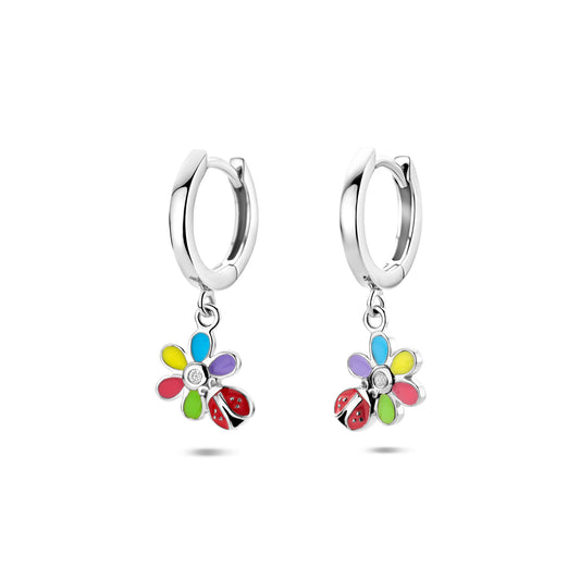 vDam Oorringen Zirkonia Bloem En Lieveheersbeestje 22 Mm Zilver Gerhodineerd 1341433