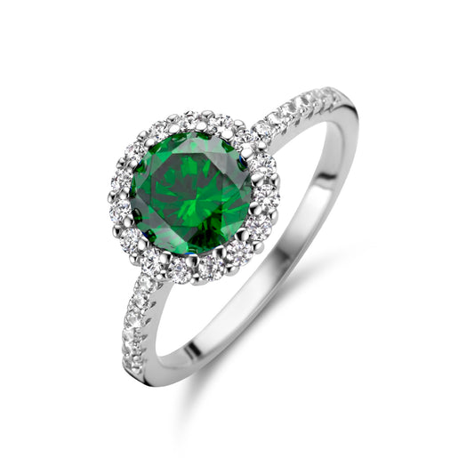 vDam Ring Groen En Wit Zirkonia Halo Zilver Gerhodineerd 1336132