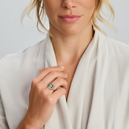 vDam Ring Groen En Wit Zirkonia Halo Zilver Gerhodineerd 1336817 Maat 16½