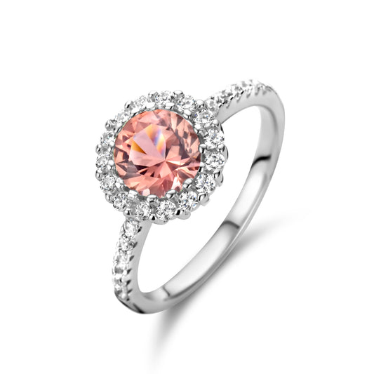 vDam Ring Morganiet Zirkonia En Wit Zirkonia Halo Zilver Gerhodineerd 1335846