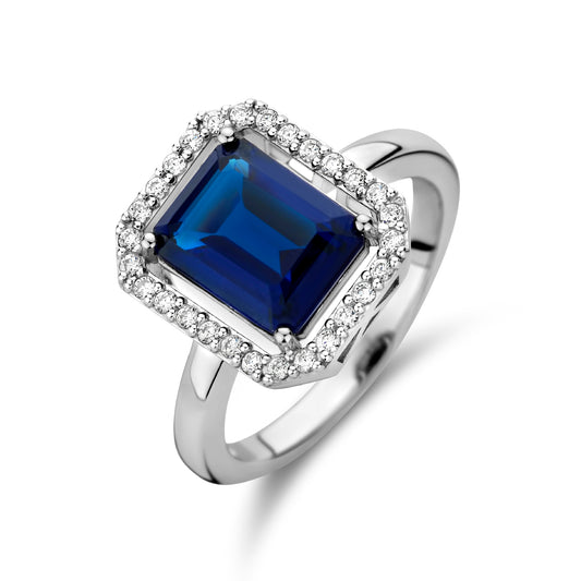 vDam Ring Synth Saffier En Zirkonia Halo Zilver Gerhodineerd 1335159