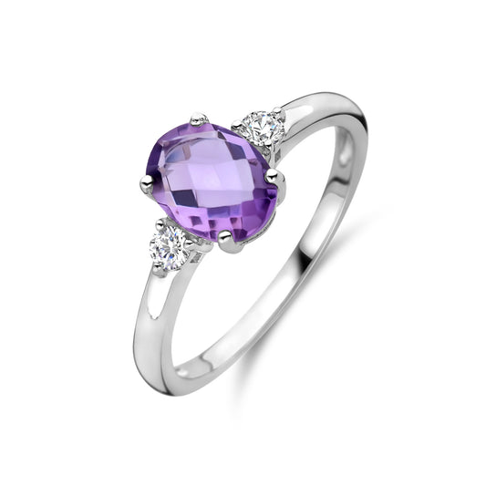 vDam Ring Trilogie Zirkonia En Amethist Zilver Gerhodineerd 1337801
