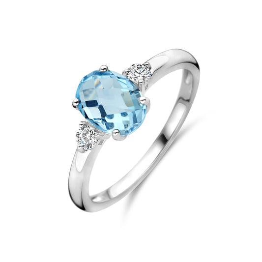 vDam Ring Trilogie Zirkonia En Blauw Topaas Zilver Gerhodineerd 1337799