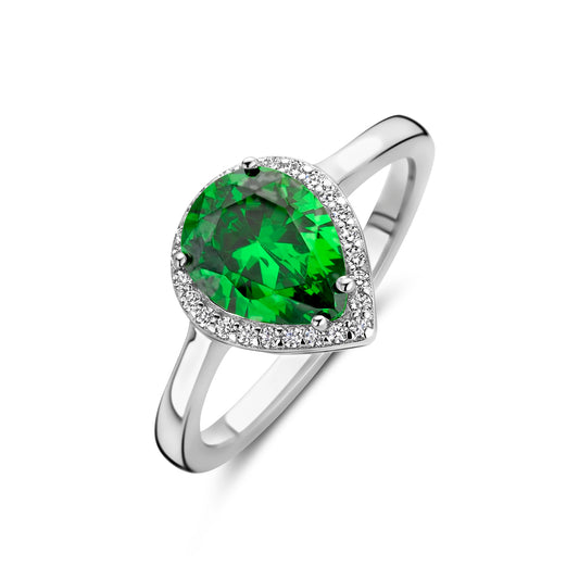 vDam Ring Wit En Groen Zirkonia Halo Zilver Gerhodineerd 1339059