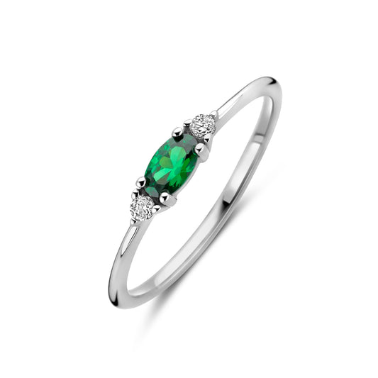 vDam Ring Wit En Groen Zirkonia Zilver Gerhodineerd 1339074