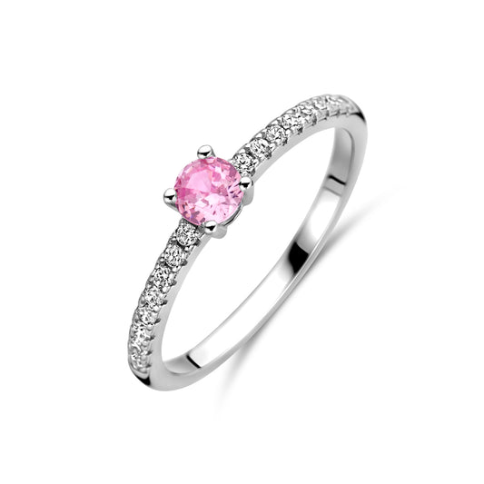 vDam Ring Wit En Roze Zirkonia Zilver Gerhodineerd 1338794