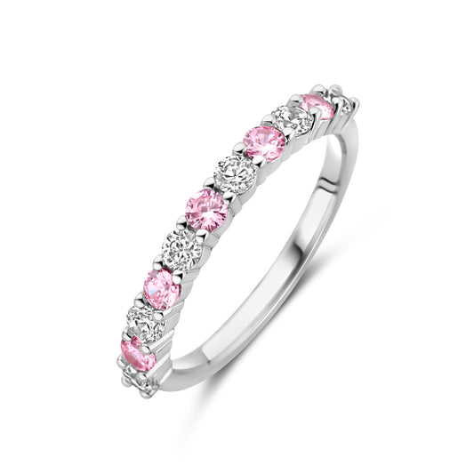 vDam Ring Wit En Roze Zirkonia Zilver Gerhodineerd 1338902