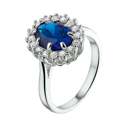 vDam Ring Zirkonia En Synthetische Saffier Halo Zilver Gerhodineerd 1326201