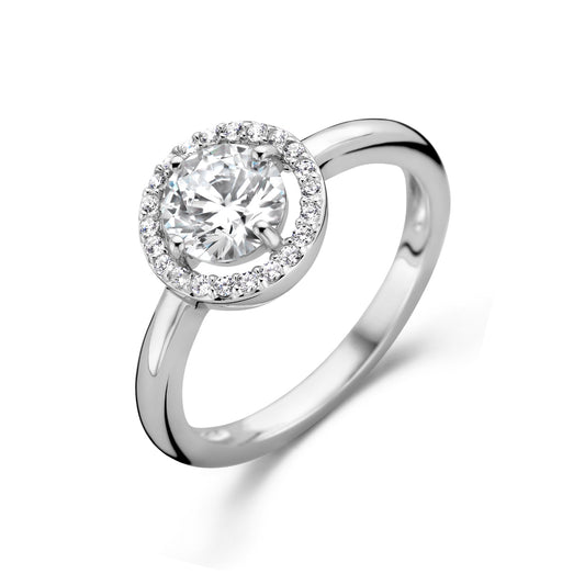 vDam Ring Zirkonia Halo Zilver Gerhodineerd 1335709