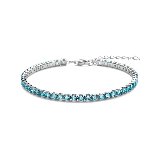 vDam Tennisarmband Blauw Zirkonia 3,0 Mm 17 + 3 Cm Zilver Gerhodineerd 1338602