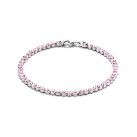 vDam Tennisarmband Roze Zirkonia 2,8 Mm 16 + 3 Cm Zilver Gerhodineerd 1335835