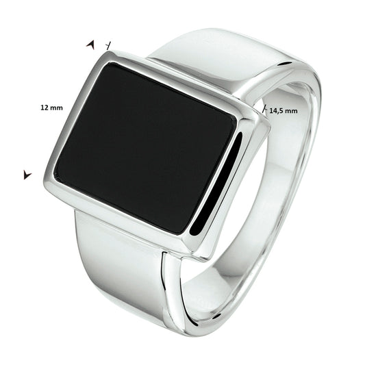 vDam Zegelring Onyx 12 X 10mm Zilver Gerhodineerd 1332896 Maat 18