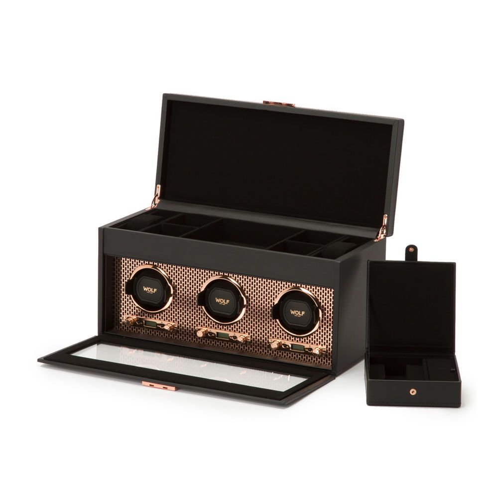WOLF Axis Driedubbele Horloge Opwinder met Opslag 469416 - Juwelier van Dam