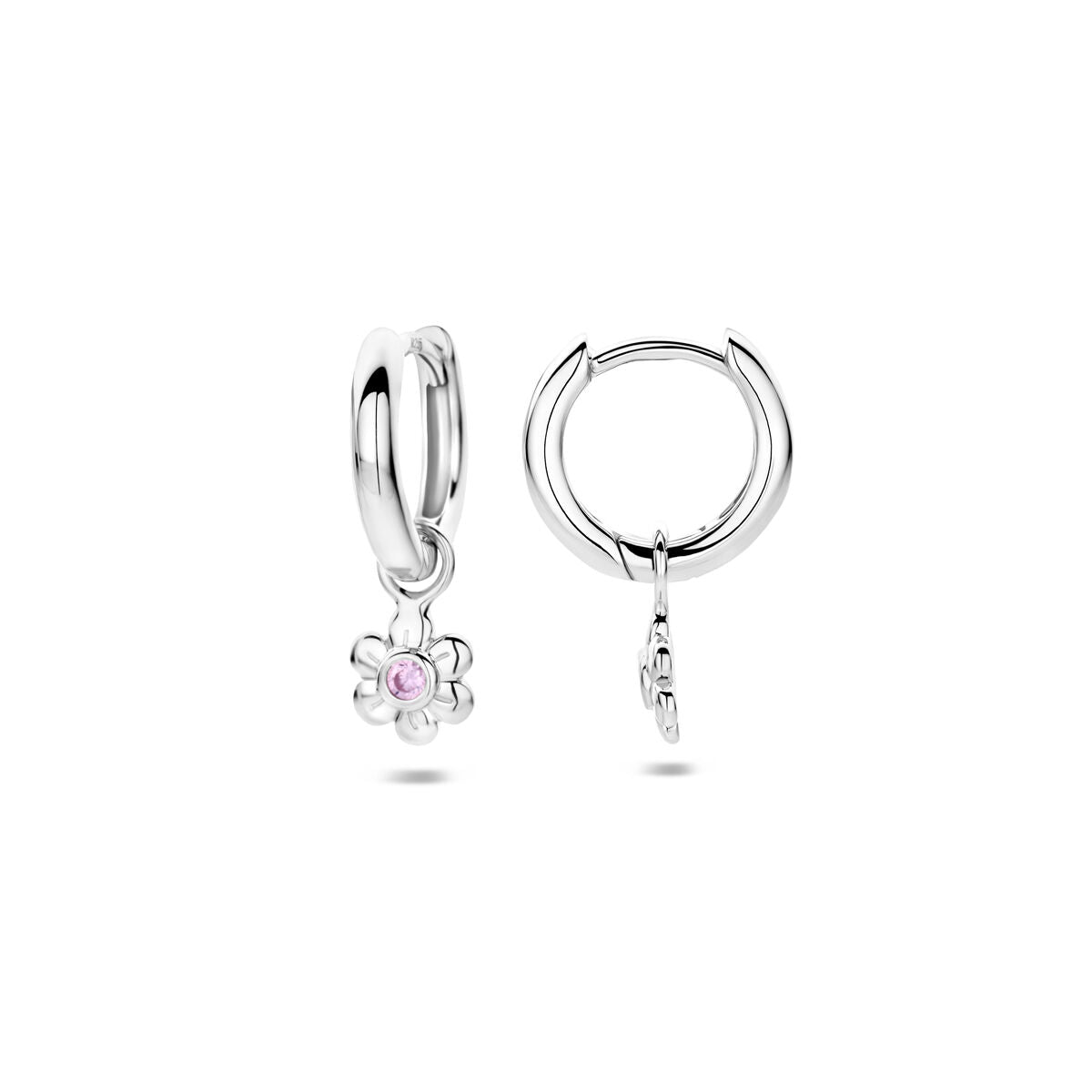 Zilveren Klapoorringen Bloem Roze Zirkonia 12 mm 1340436