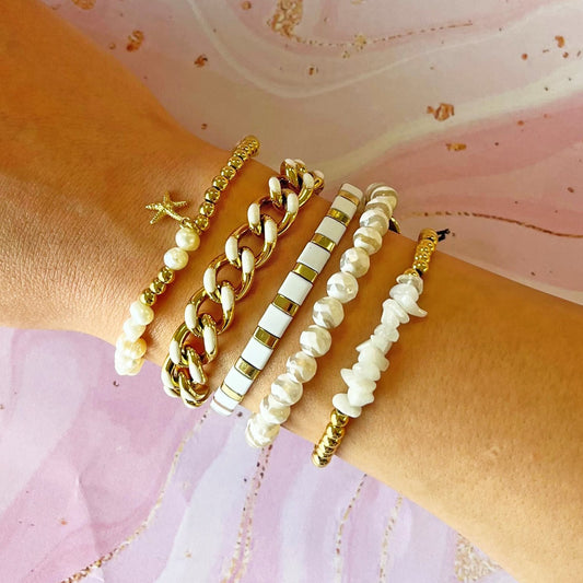 CO88 Collection Stalen Armband Goud met Parels en Zeester 8CB-90839