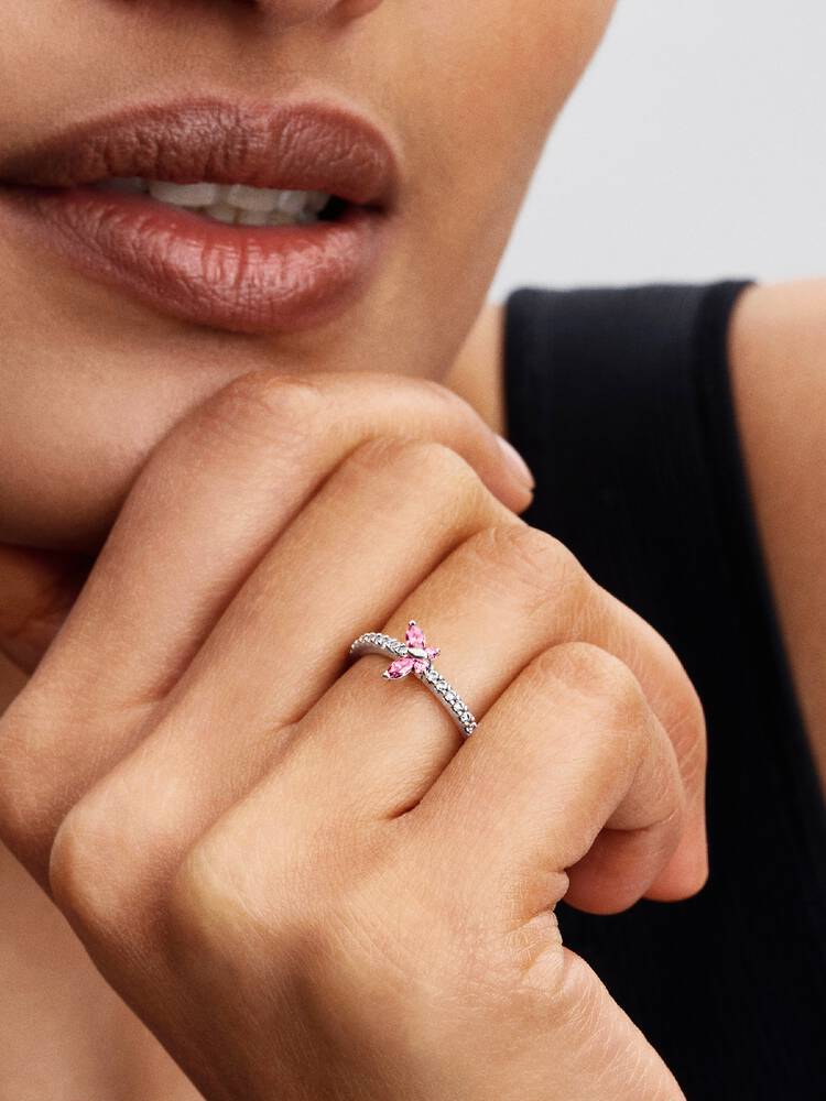 Pandora Ring met Roze Zirkonia Vlinder 194269C02-54