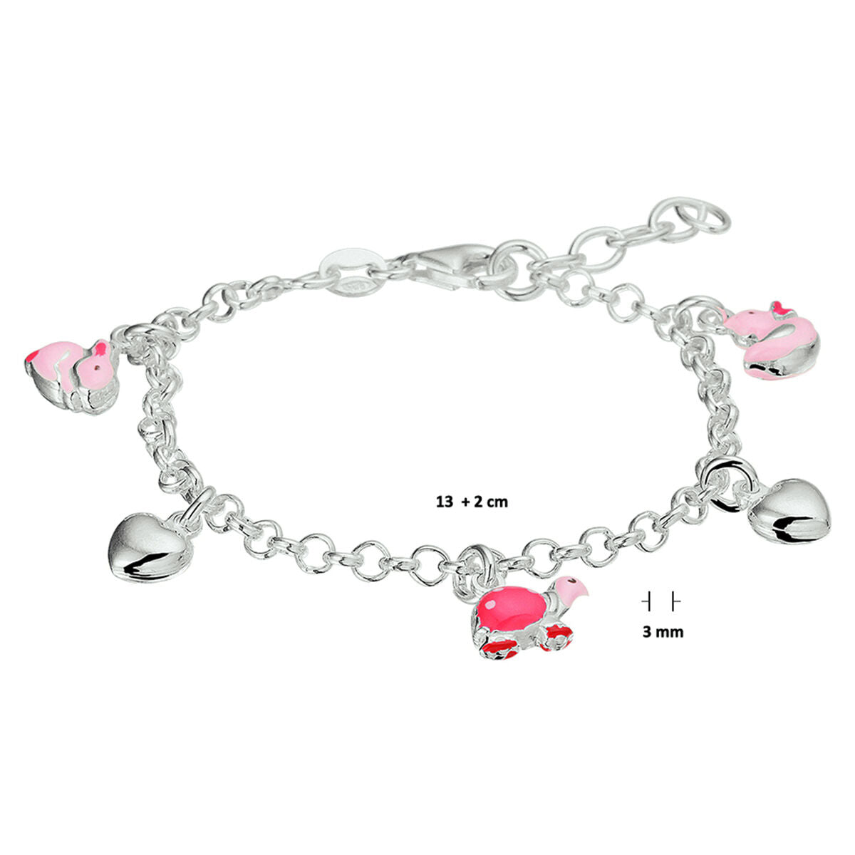 Zilveren Armband Hart en Dieren Emaille 13 + 2 cm 1321796