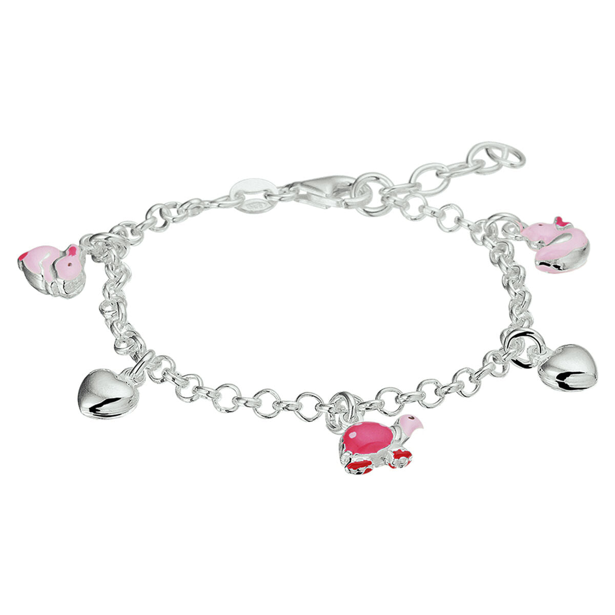 Zilveren Armband Hart en Dieren Emaille 13 + 2 cm 1321796