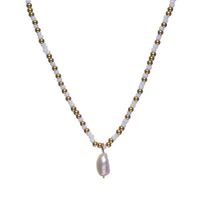 CO88 Collection Stalen Ketting Wit en Goud met Parel 8CN-26301