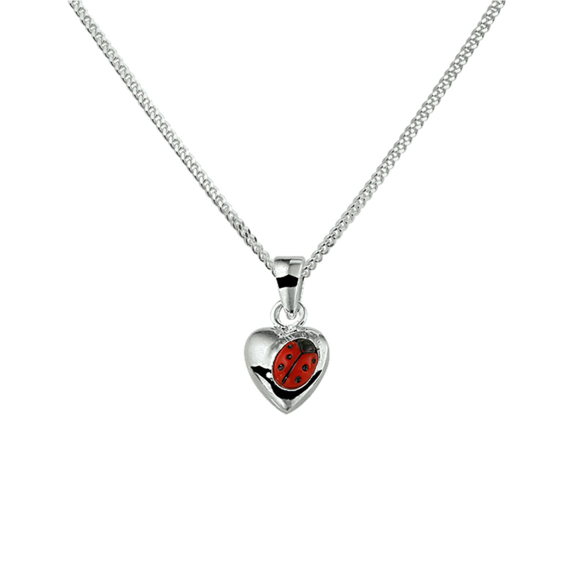 Zilveren Collier Hartje Lieveheersbeestje Emaille 36 + 4 cm 1322496