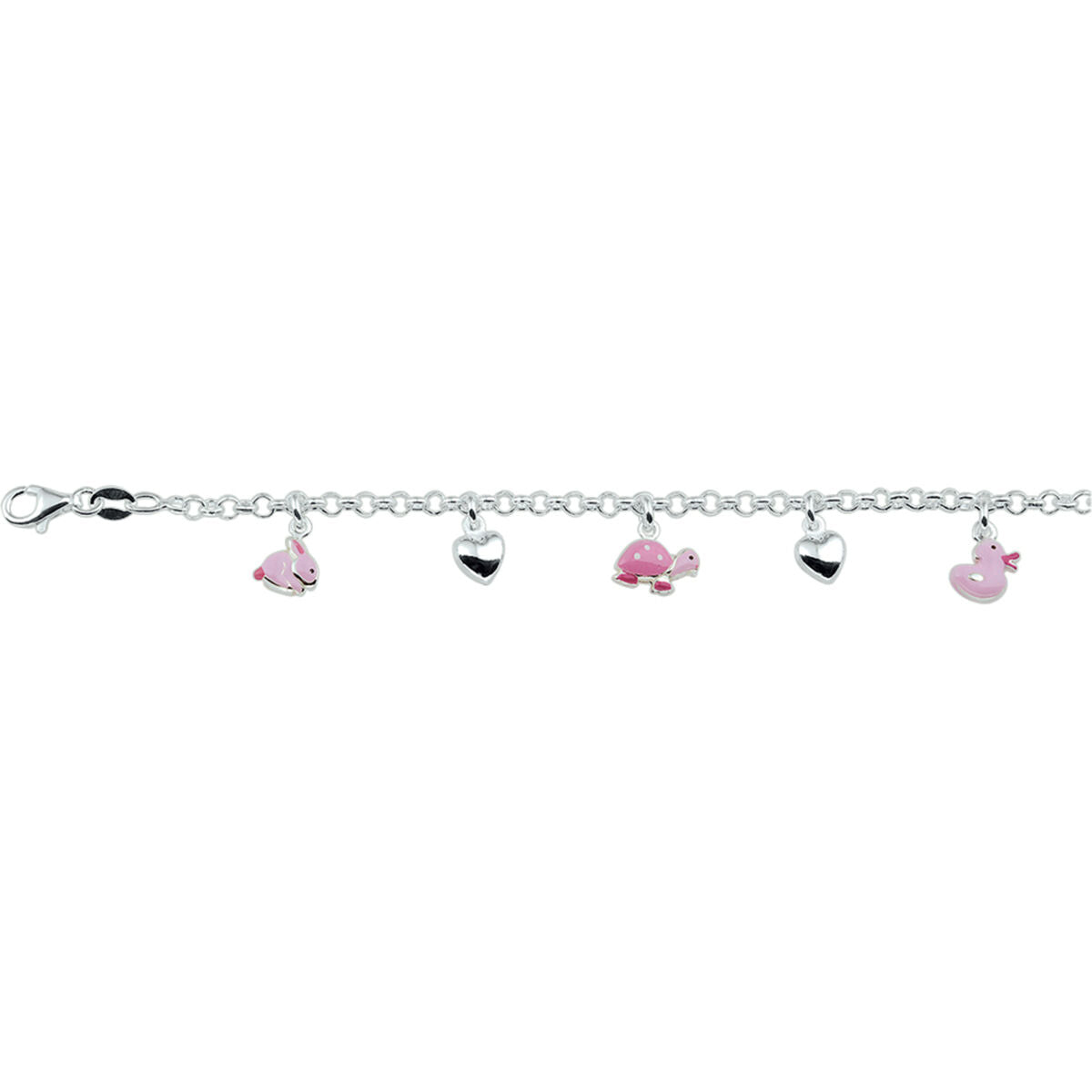 Zilveren Armband Hart en Dieren Emaille 13 + 2 cm 1321796