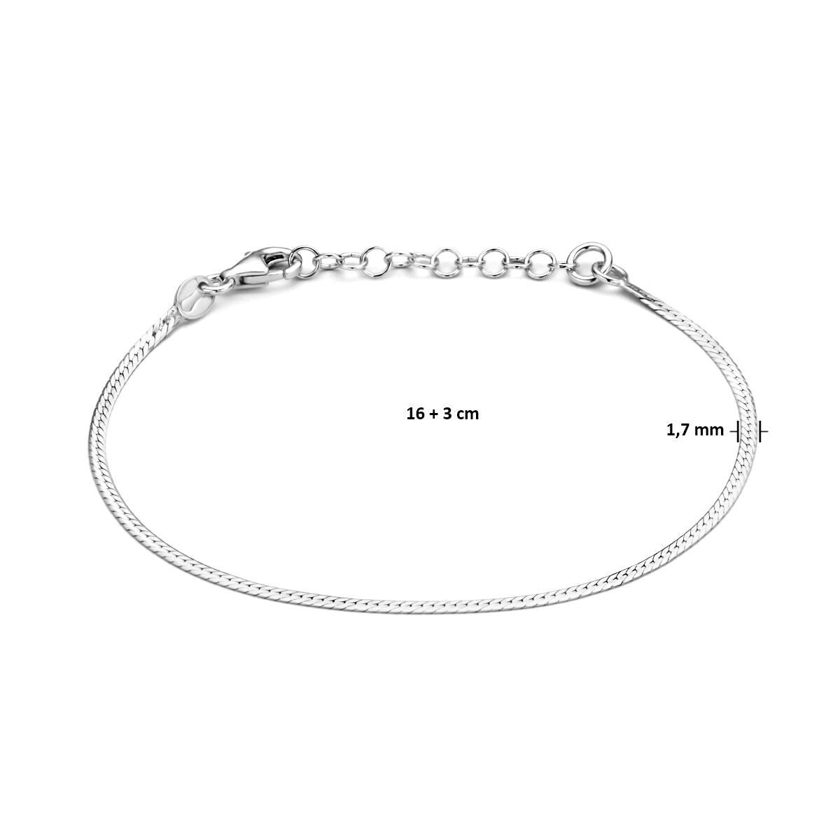 Zilveren Armband Slang Plat 1,7 mm 16 + 3 cm 1337164