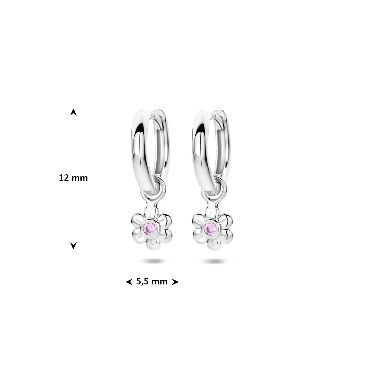 Zilveren Klapoorringen Bloem Roze Zirkonia 12 mm 1340436