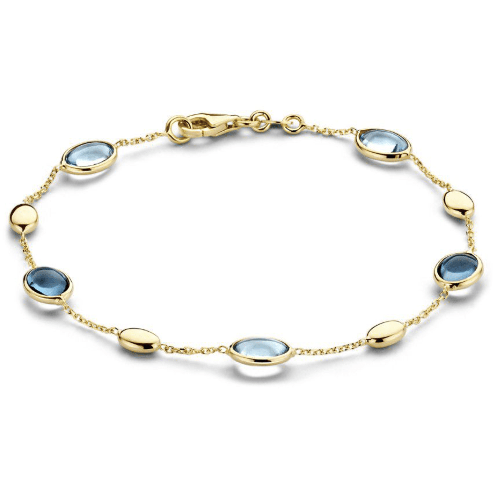 Geelgouden armband met blauwe edelstenen topaas en london blue topaas AW136735