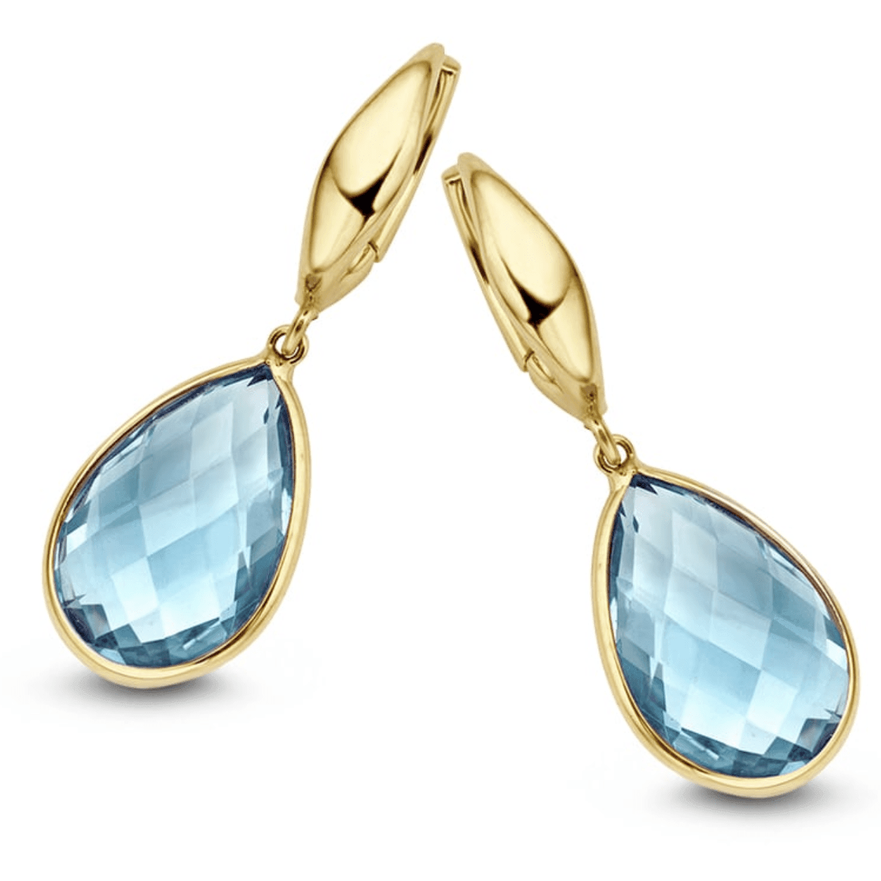 Oorringen geelgoud blauwe topaas CO136863